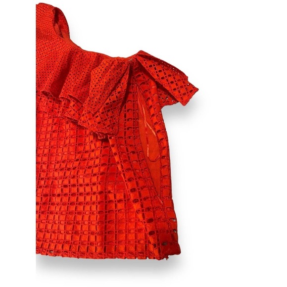 J. Crew Eyelet One Shoulder Ruffle Lined Top Blouse Women's Bright Orange 00 - Picture 5 of 12